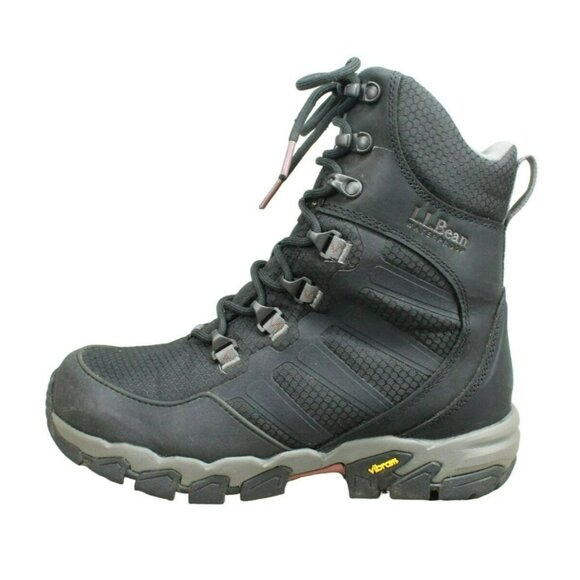 LL Bean Weather Challenger Black Leather Insulated Winter Boots Size 8 M - Picture 1 of 9